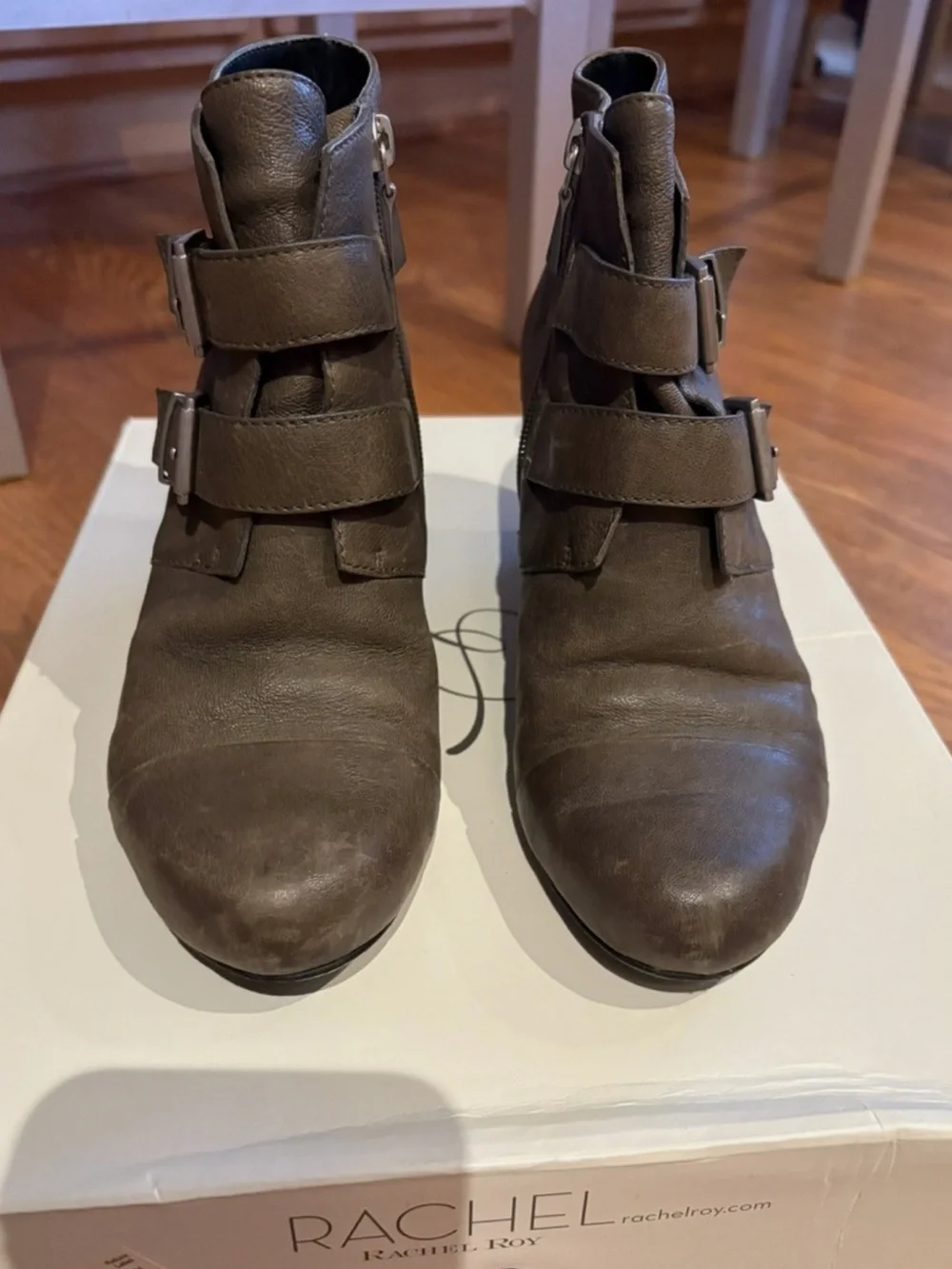 Rachel Roy Size 6.5 M NISSA Grey Leather Wedge Boots Women’s Shoes 60189091-906